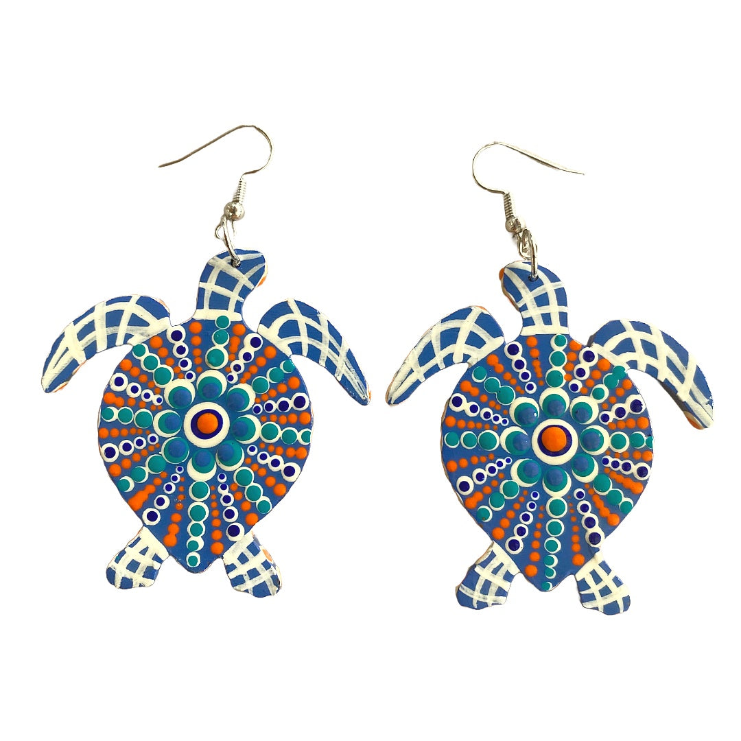 IRENE BOWYER | ‘Turtle (blue)’ Earrings | Hand-painted wood / Turtle shaped