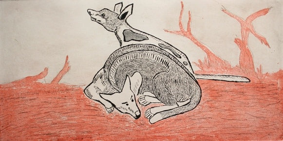 GARRY NAMPONAN | 'Weep Wynam and Aak Thatan (One Sleeping, One Watching)' | Etching