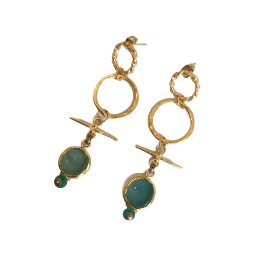 ARTIZ | 'Glass + Gold Earrings' | Gold-plated Bronze / Roman glass