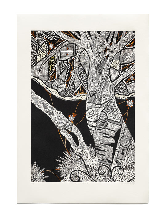 TAMIKA GRANT-IRAMU | 'Rosalie Place I' | Vinyl-cut Relief Print with hand coloured watercolour
