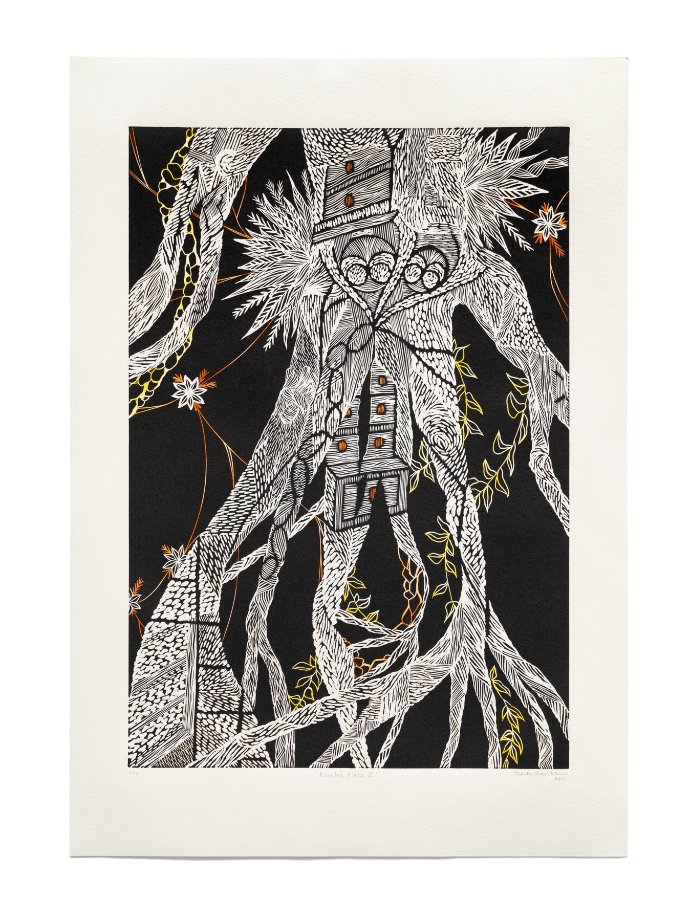 TAMIKA GRANT-IRAMU | 'Rosalie Place II' | Vinyl-cut Relief Print with hand coloured watercolour