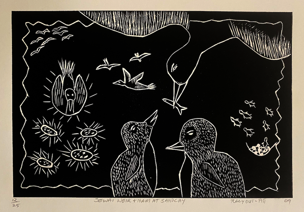 RACY OUI-PITT | 'Sewai Weir & Nam at Sandcay' Linocut Print |