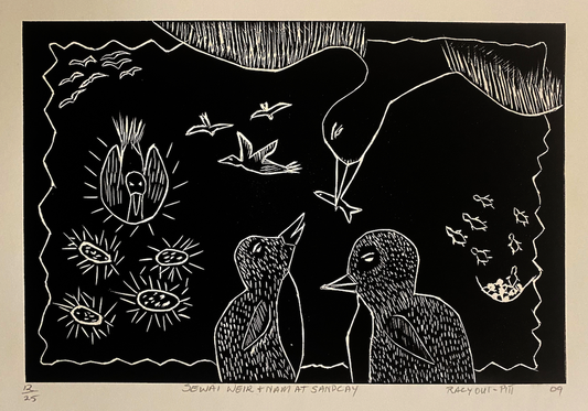 RACY OUI-PITT | 'Sewai Weir & Nam at Sandcay' Linocut Print |