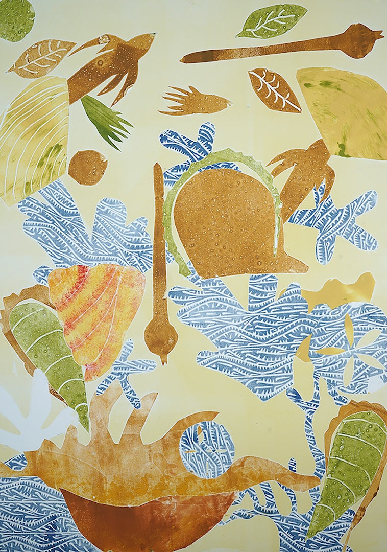 PAULA SAVAGE | 'Down at the buthu' | Monoprint on BFK Rives paper