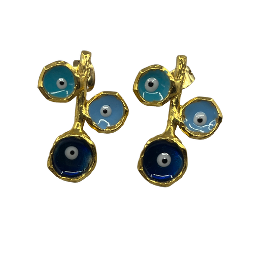 ARTIZ | 'Three Eyed Branch Earrings' | Blue enamel / bronze