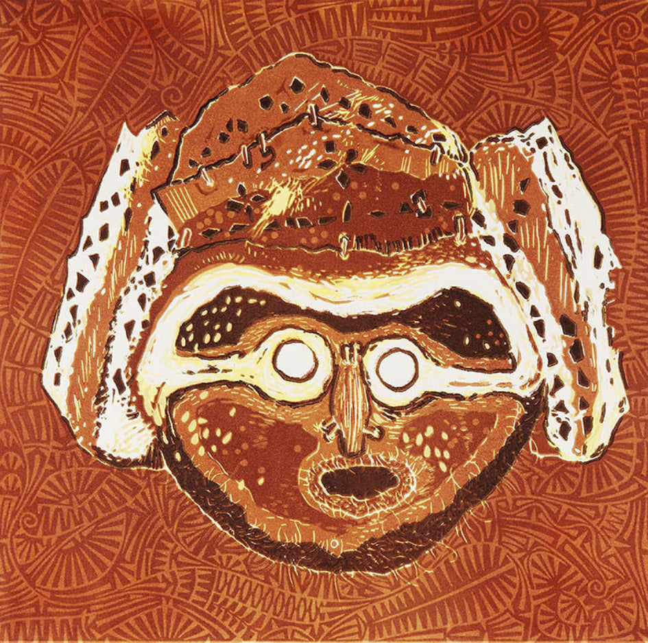 BRIAN ROBINSON | 'Ilan mask III' | Reduction linocut
