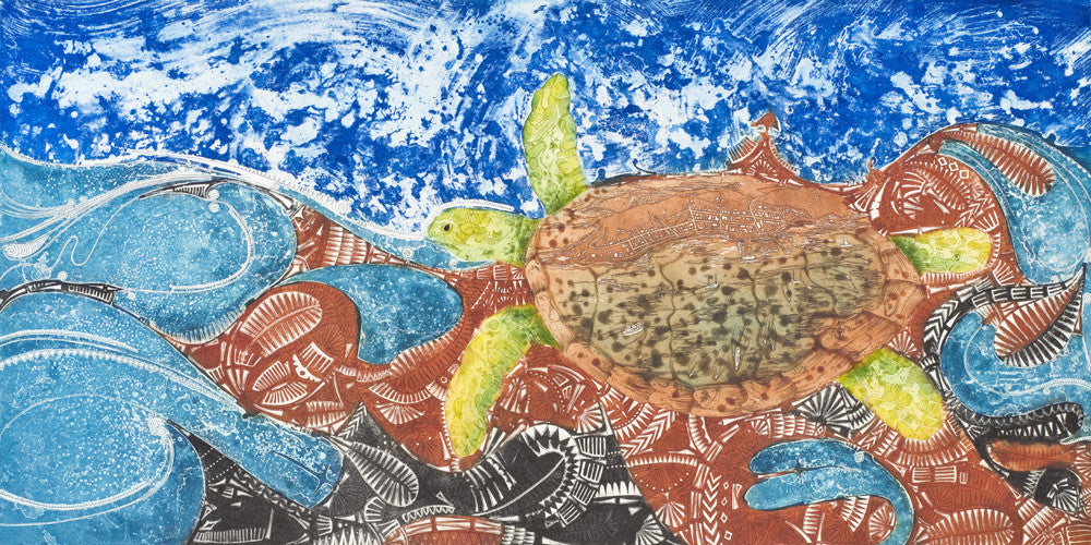 BRIAN ROBINSON | 'Water world of Waiben where warual swim through woven waters' | Etching / Five Colours 2015