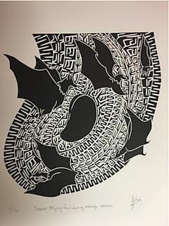 JOEL SAM | 'Sapur (flying fox) during mango season' | Linocut print