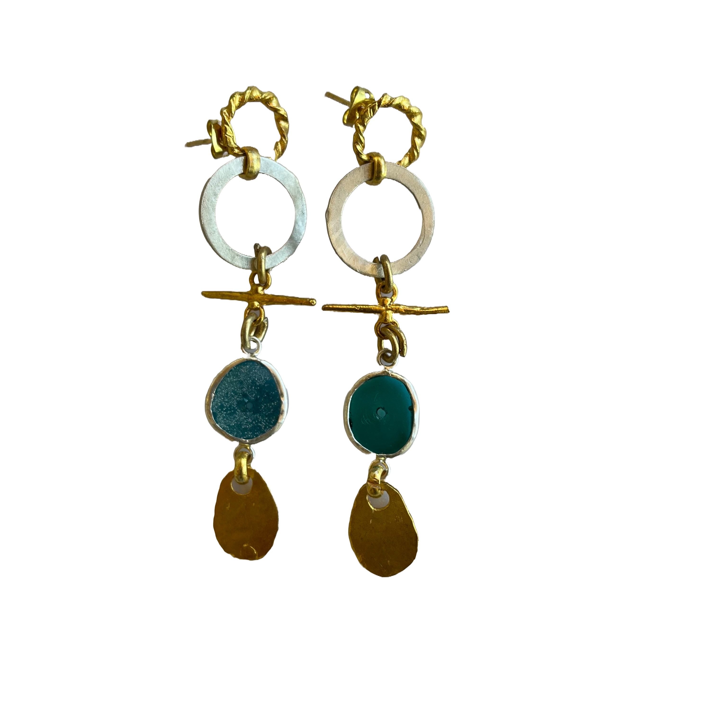 ARTIZ Bronze + silver Ancient roman glass Earrings' Gold plated br