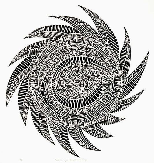 JOEL SAM | 'Marrkai Gub (Cyclone Larry)' | Linocut