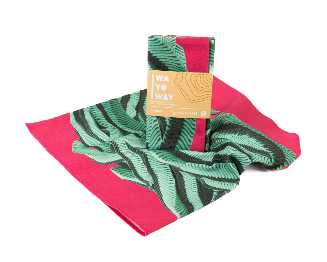 WA YO WAY | 'Story Lines' | Tea Towel / Green + pink | Grace Lillian Lee