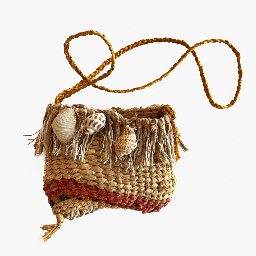 PAULA SAVAGE - Moa Island | 'Neck Bag' #454 | Woven rafia + cotton