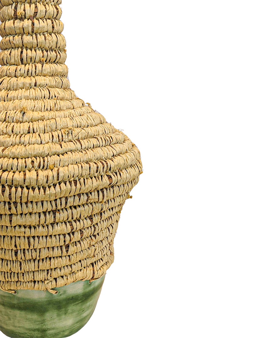 MONIQUE BURKHEAD | ‘Clay + Weave IV’ | Ceramic green glaze / natural raffia