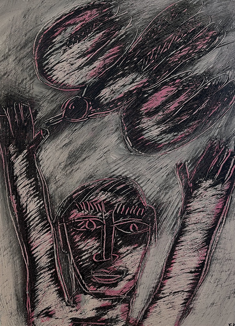 ED KOUMANS | 'Man + Bird (series 2 of 4)' | Mixed media work on paper