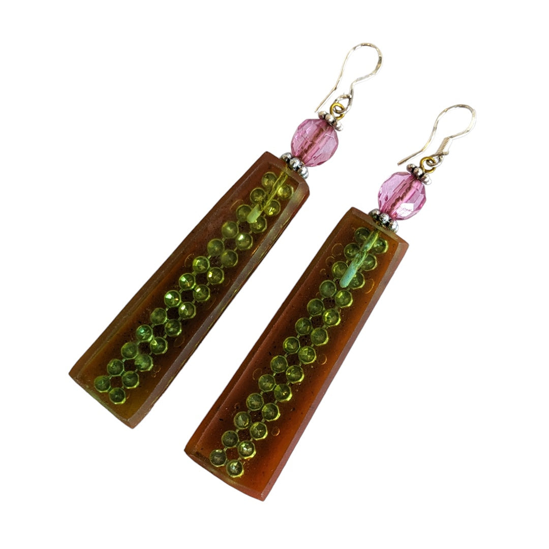 PAUL LESTER | Green Diamante Earrings' | Mixed media / epoxy resin