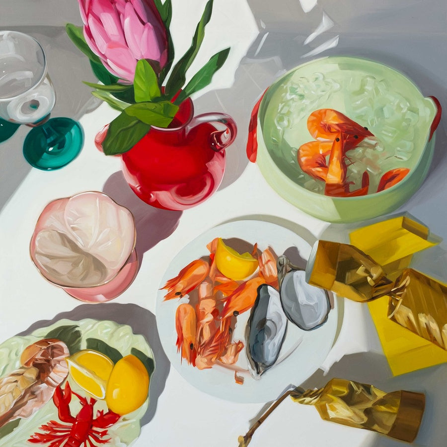 ANDREA HUELIN | 'Prawns and Pink Flower' Individual Greeting Card