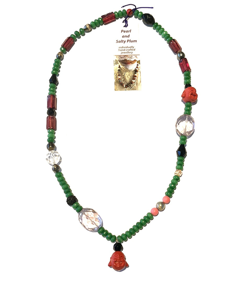 PEARL AND SALTY PLUM | 'Red Head' | Mixed media necklace