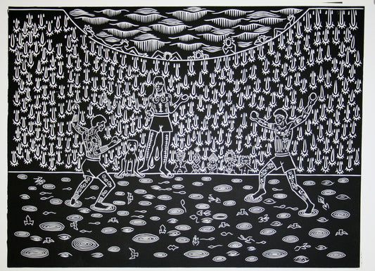 ROBERT TOMMY PAU | 'Mud Fight' | Linocut