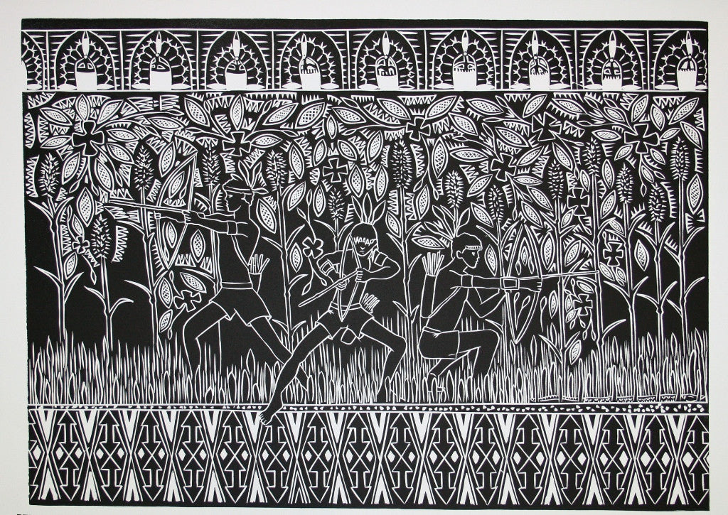 ROBERT TOMMY PAU | 'Bok Fight' | Linocut