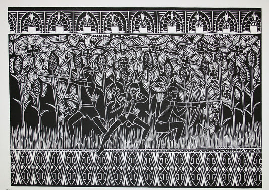 ROBERT TOMMY PAU | 'Bok Fight' | Linocut