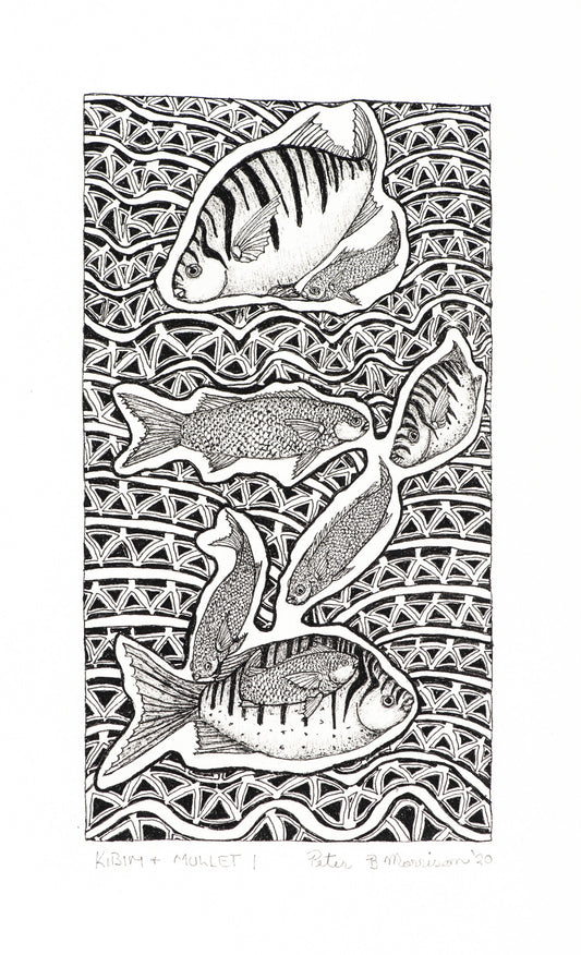 PETER B MORRISON | 'Kibim & Mullet I' Drawing | Pen and ink on archival paper