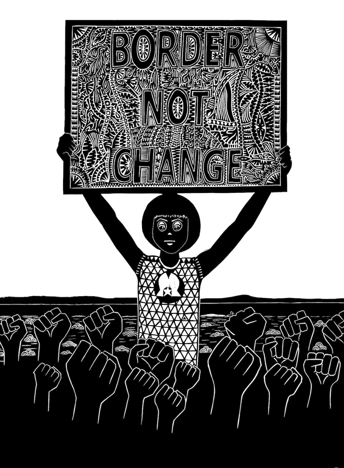 ROBERT TOMMY PAU | 'Border Not Changed | 2021 | Linocut print