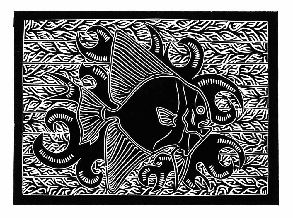 JOEL SAM | 'Long-finned Batfish' | Linocut