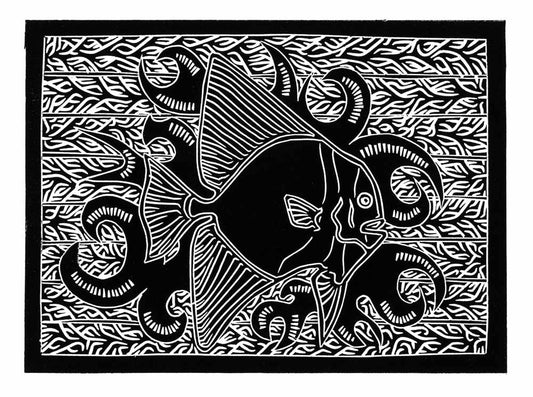 JOEL SAM | 'Long-finned Batfish' | Linocut