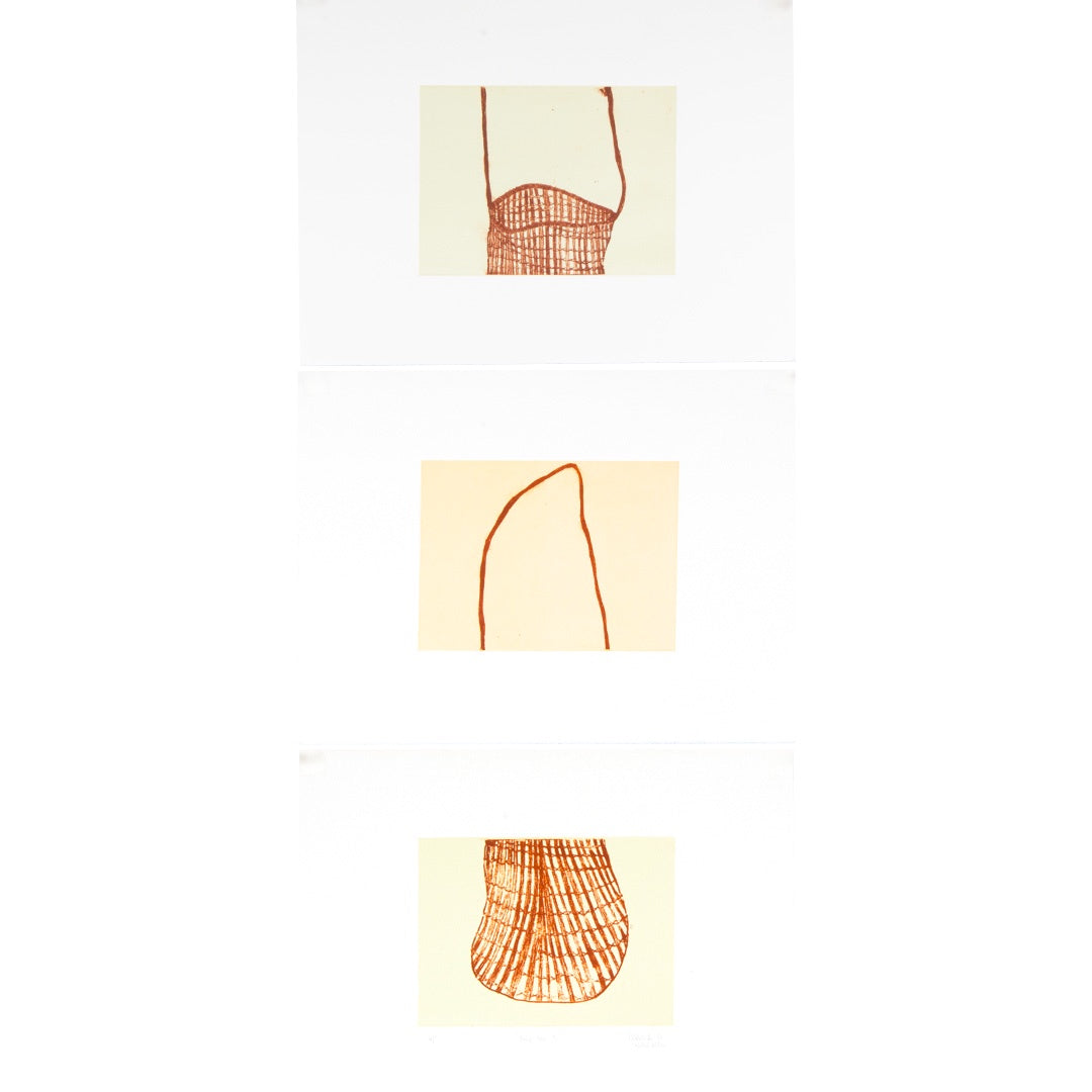 SHERYL J BURCHILL | 'Dilly Bag III (triptych 1)' | 2026 | Plate lithograph | H 846 x W 379 mm