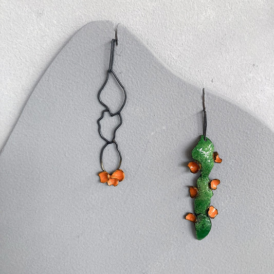 LOIS HAYES | ‘Shifting Contours - Earrings 10’ | 2025 | Enamel / recycled copper/ sterling silver