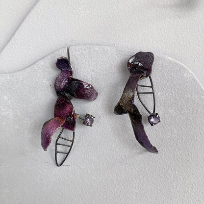 LOIS HAYES | ‘Shifting Contours - Earrings 11 | 2025 | Enamel / recycled copper/ sterling silver/ lab grown alexandrite | Studs