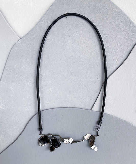 LOIS HAYES | ‘Shifting Contours - Necklace 1’ | 2025 | Enamel / recycled copper/ sterling silver/ nylon cord