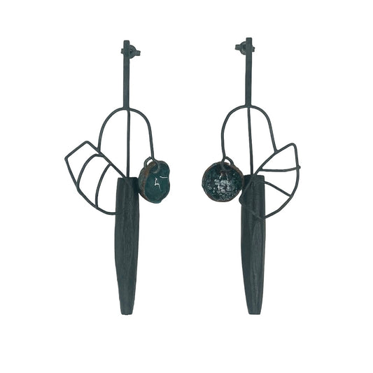 LOIS HAYES DESIGNS | ‘Wing Collection – Earrings #3’ | Re-purposed wood / oxidized sterling silver / paint / copper / enamel