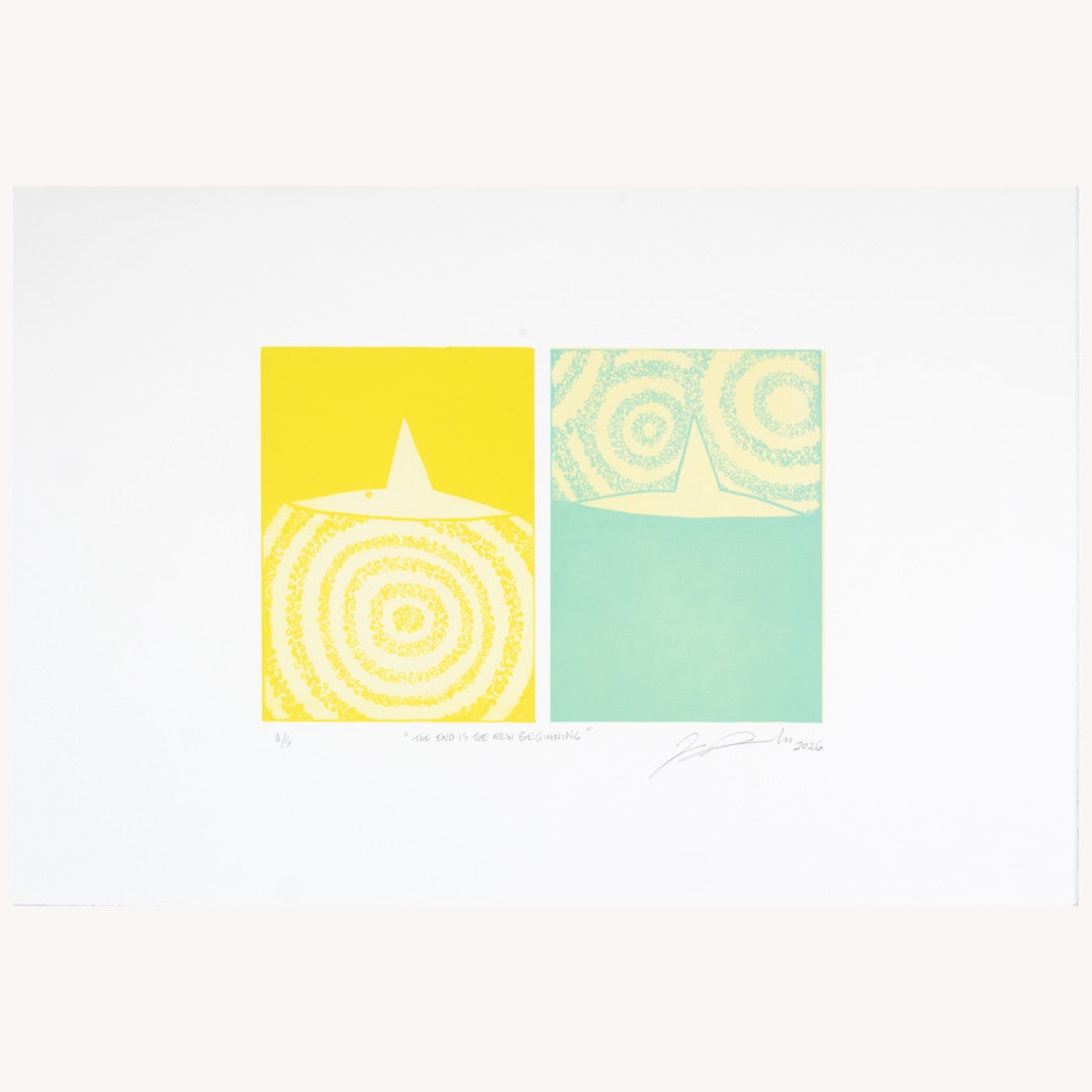ZANE SAUNDERS | 'The End Is The New Beginning (yellow/turquoise)' | 2026 | Plate lithograph | H 194 x W 297 mm