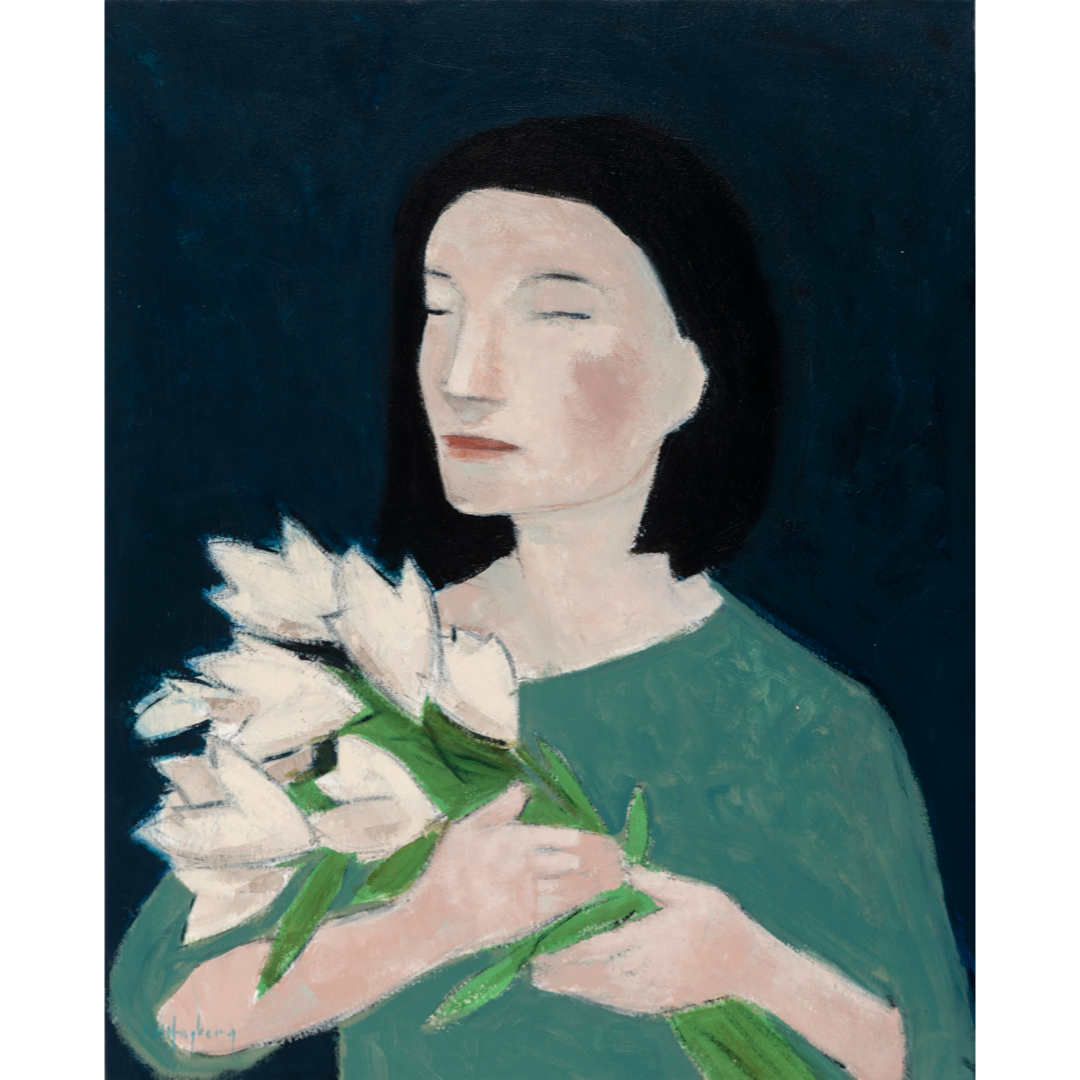 KAI HAGBERG | 'Woman with flowers' | 2025 | Acrylic on canvas | H 778 x W 625 mm