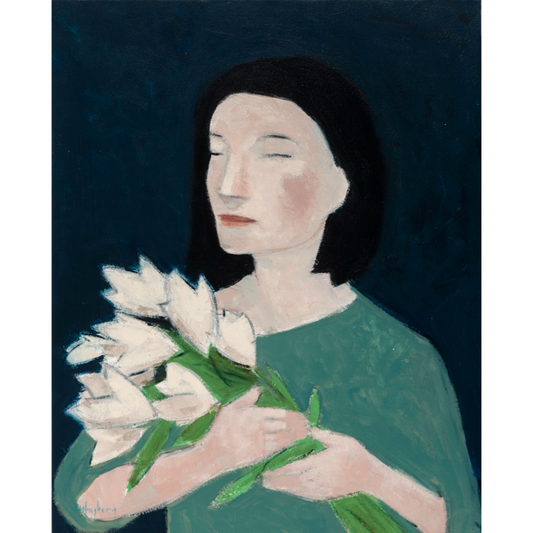 KAI HAGBERG | 'Woman with flowers' | 2025 | Acrylic on canvas | H 778 x W 625 mm
