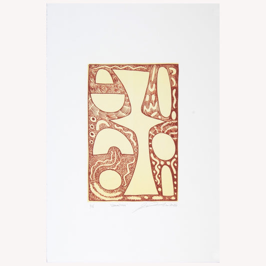 ZANE SAUNDERS | 'Grounding (red)' | 2026 | Plate lithograph | H 396 x W 145 mm