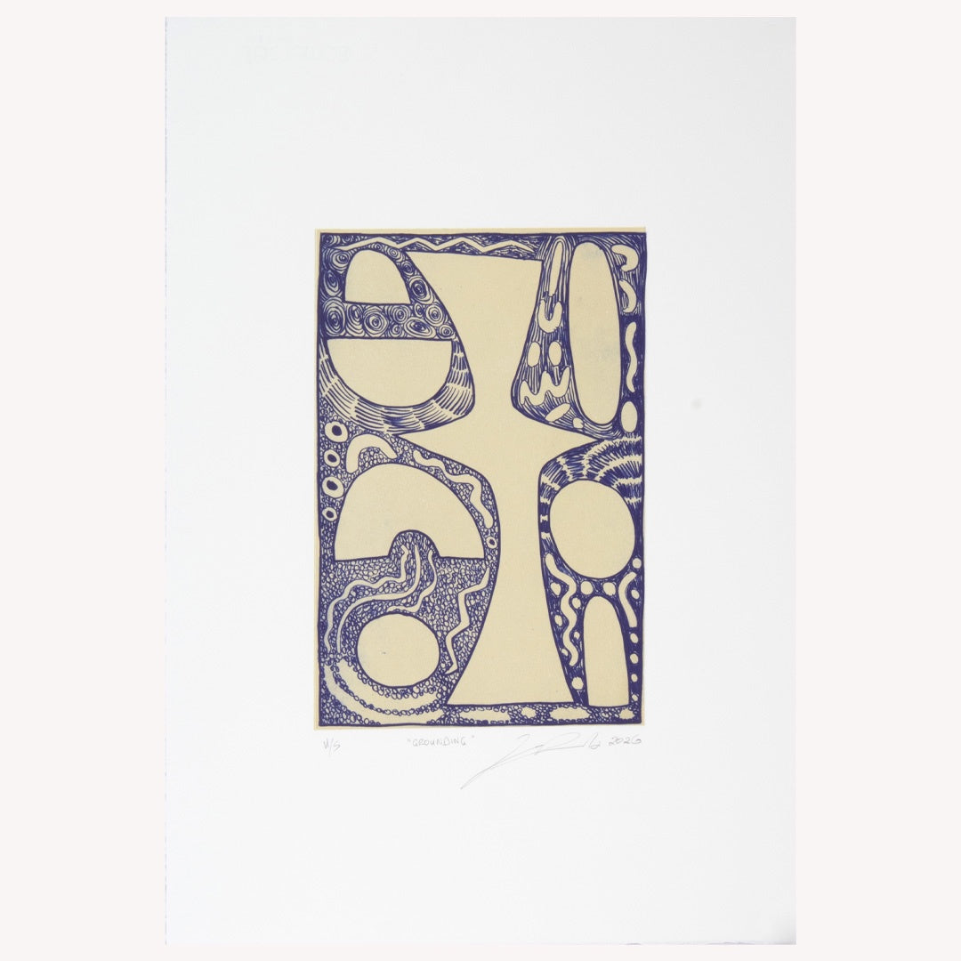 ZANE SAUNDERS | 'Grounding (blue)' | 2026 | Plate lithograph | H 396 x W 145 mm