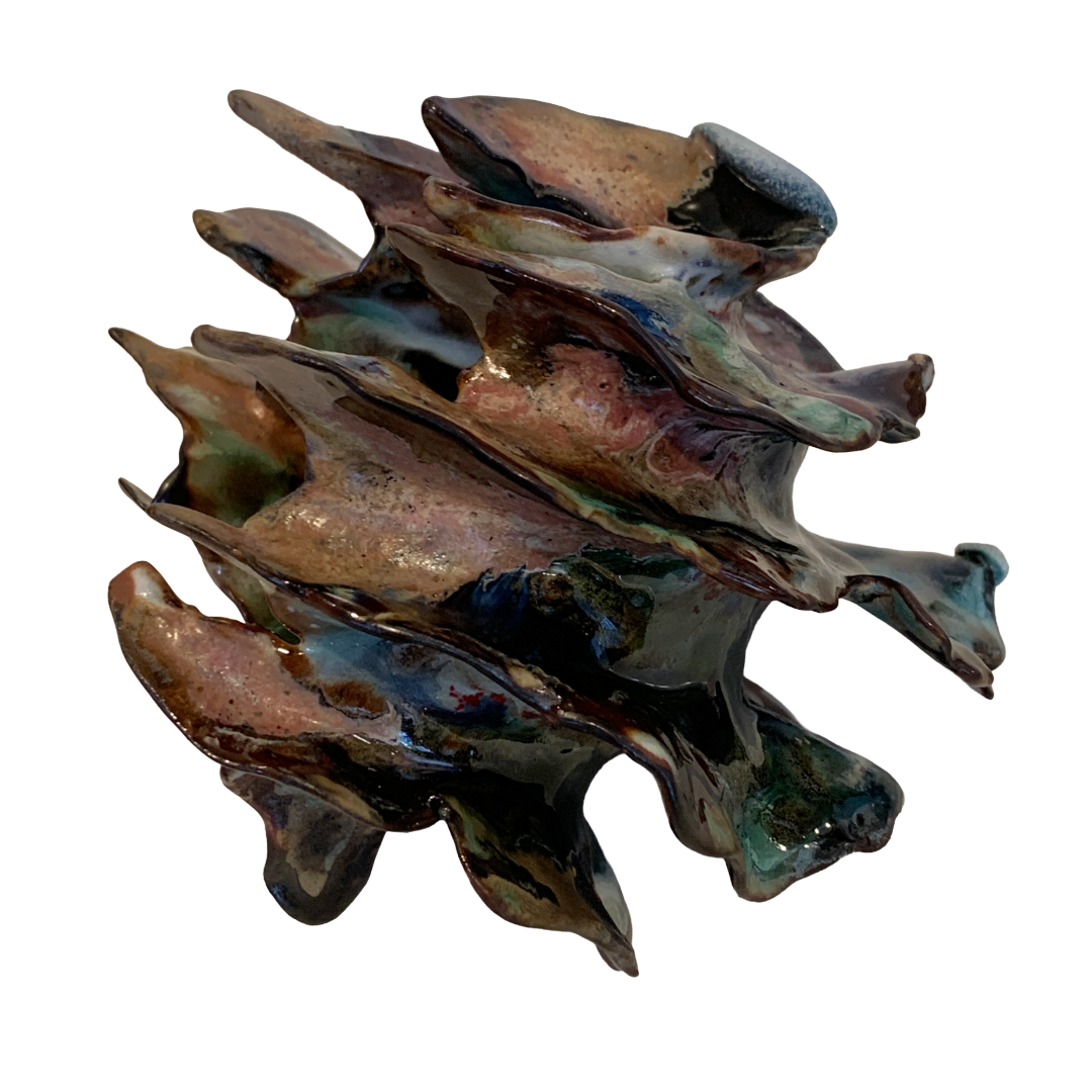 KIM NOLAN | 'Finned Coral #2' | Mid-fire black clay, glaze, glass + sand