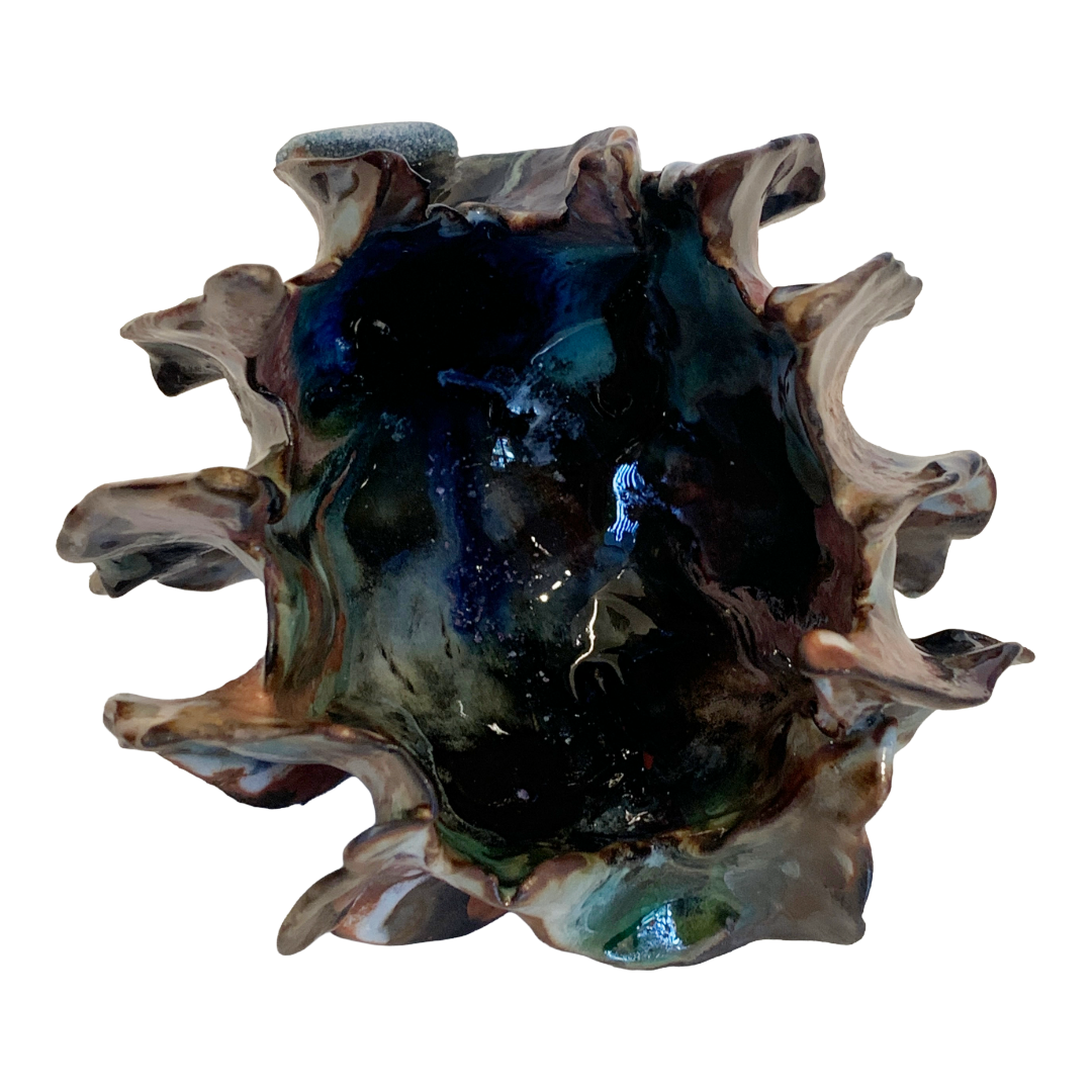 KIM NOLAN | 'Finned Coral #2' | Mid-fire black clay, glaze, glass + sand