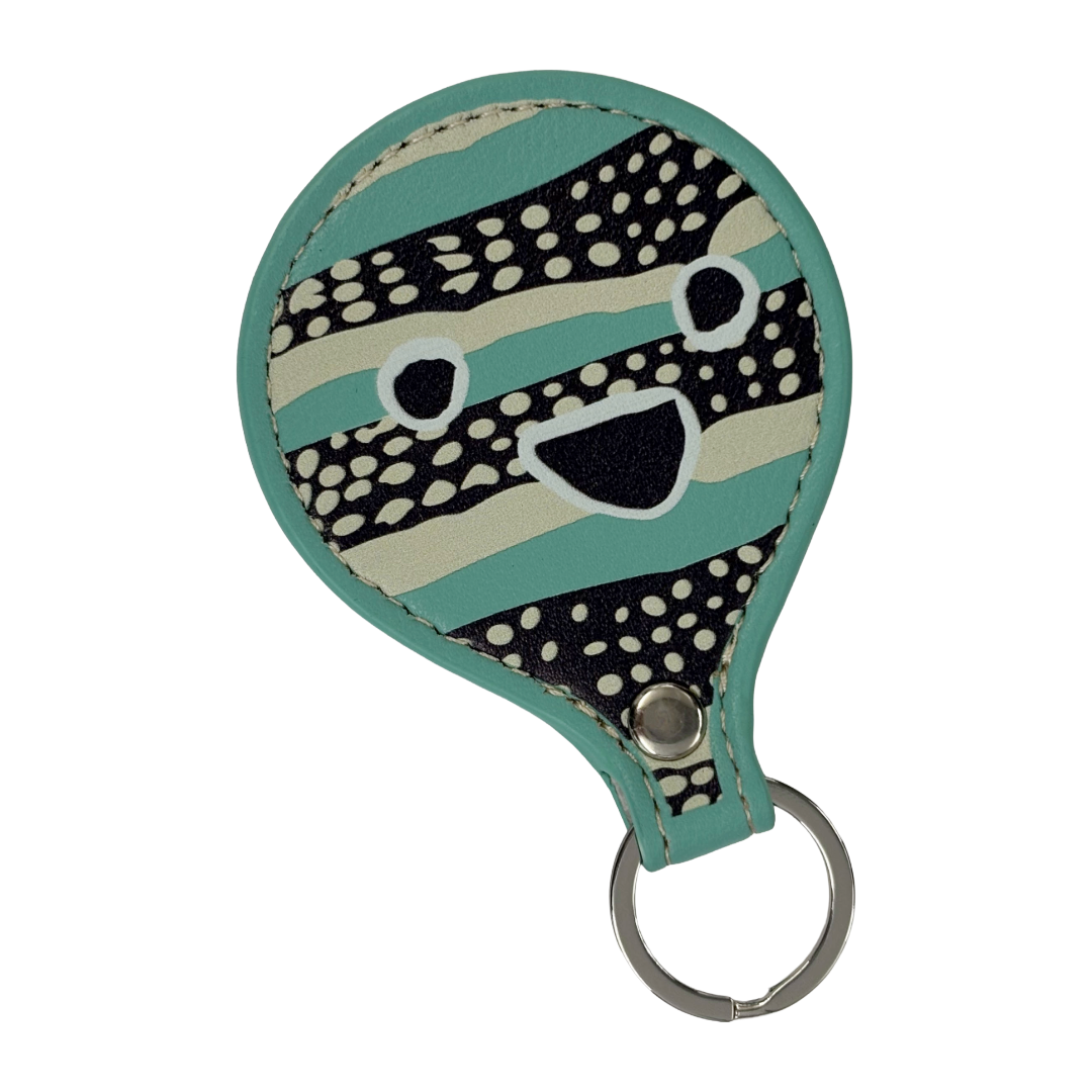 GIRRINGUN ART CENTRE |'Bagu Face Keyring' | Turquoise leather
