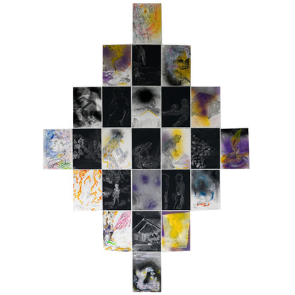 MARK MISIC | 'Lightning field - Temple of the Jaguar & the Rabbit Hunter' | 2025 | Mixed media on paper | H 2100 x W 1470 mm