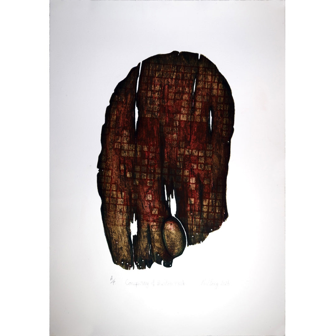 PAUL BONG | 'Conspiracy of Skeleton Creek (Red)' | 2026 | Hand coloured intaglio etching | H 770 x W 530 mm