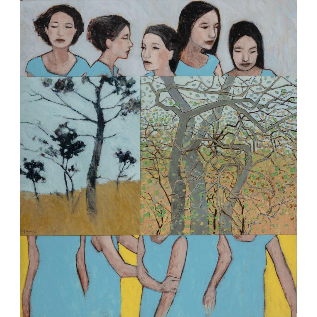 KAI HAGBERG & ANNI HAGBERG | 'Composition of women and trees No. 1' | 2024-26 | Acrylic on canvas | H 1625 x W 1425 mm