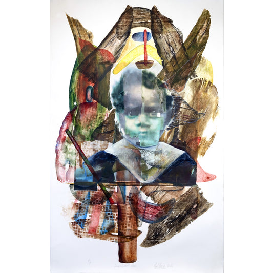 PAUL BONG | 'Subject 1880' | 2026 | Unique state/ hand coloured intaglio and chine collee print/ 31 plates | H 1600 x W 995 mm