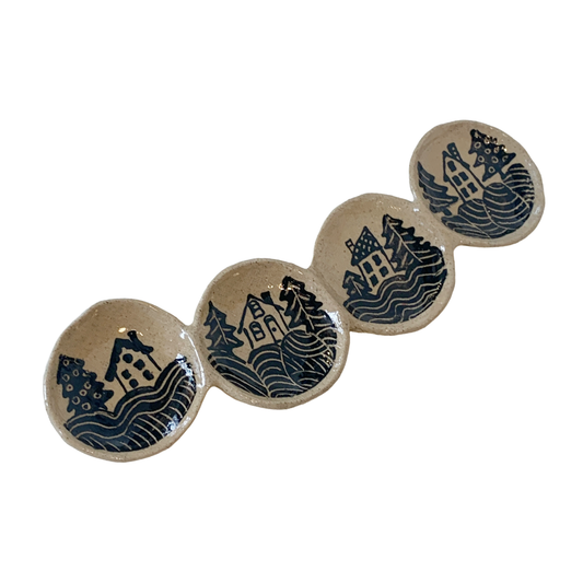 AKIKO HANAZAKI | ‘4 Piece Jewellery Holder’ | Interconnected Dishes | Hand Built / Drawing