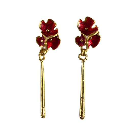 ARTIZ | ‘Red Enamel Flower Earrings’ | Bronze rod