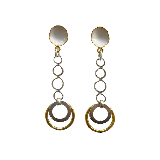 ARTIZ | ‘White Enamel Cup Earrings | Long | Brass / silver