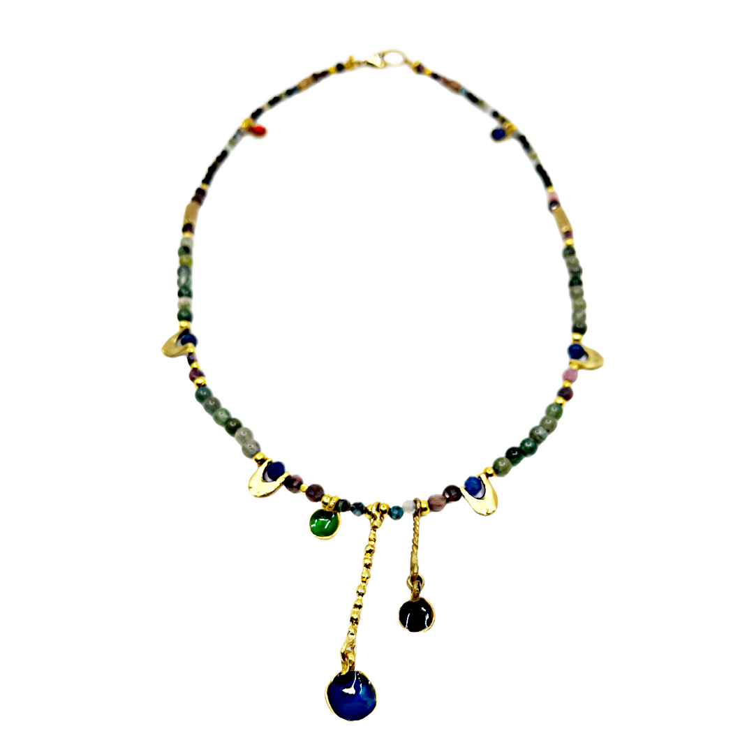 ARTIZ | 'Spring Collection (5)' Necklace | Mixed precious stones / garnet pieces / aventurine stones / hand made enamel