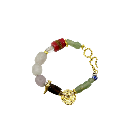 ARTIZ | 'Spring Collection (51)' Bracelet | Flourite / African beads / jade / bronze